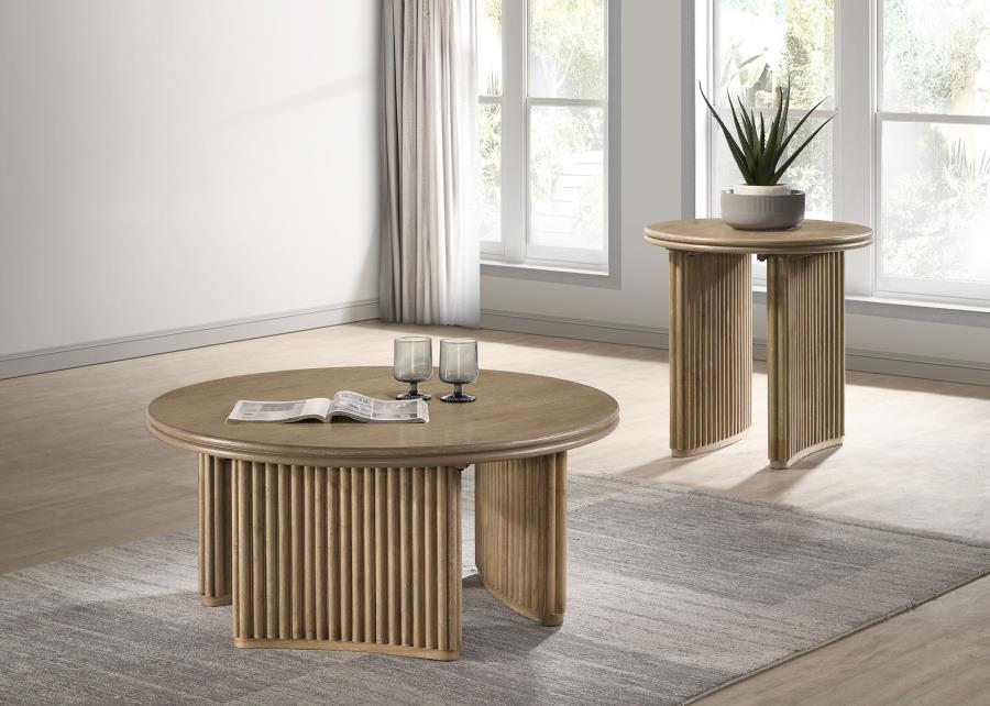 Adina 2-piece Round Coffee Table Set Distressed Light Brown-1
