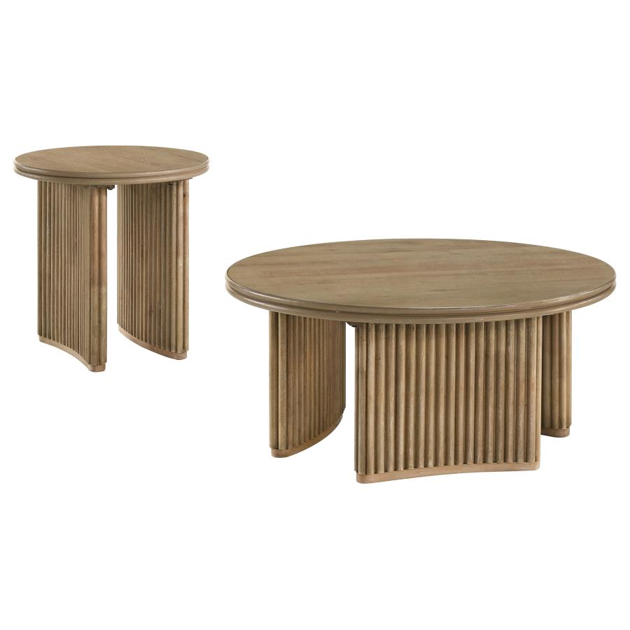 Adina 2-piece Round Coffee Table Set Distressed Light Brown-2