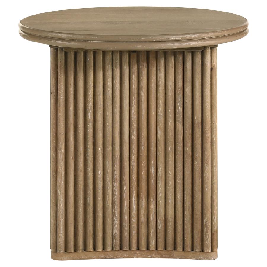 Adina 2-piece Round Coffee Table Set Distressed Light Brown-zoom-5