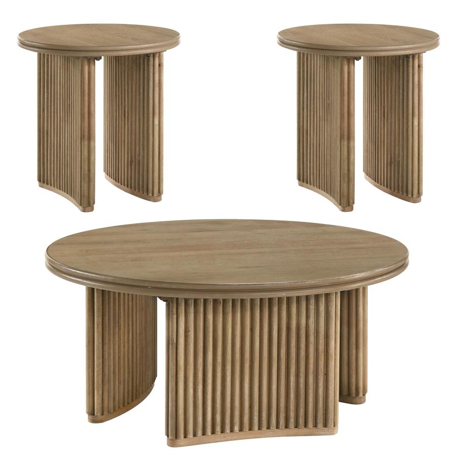 Adina 3-piece Round Coffee Table Set Distressed Light Brown-zoom-2