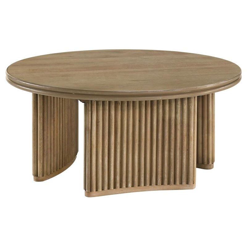 Adina 36-inch Round Wood Coffee Table Distressed Light Brown-zoom-