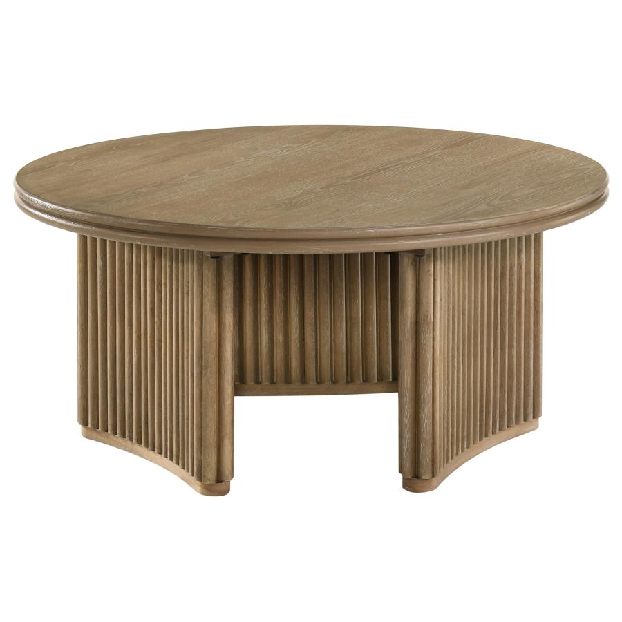 Adina 36-inch Round Wood Coffee Table Distressed Light Brown-zoom-3