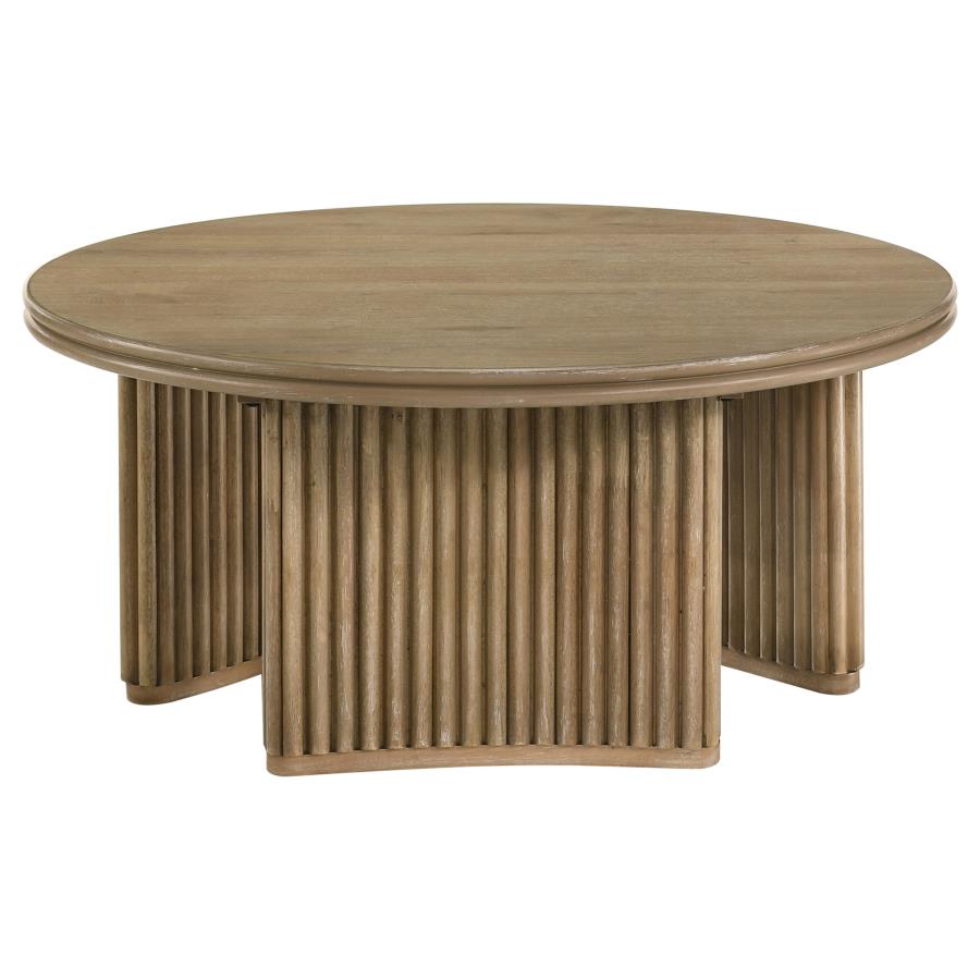 Adina 36-inch Round Wood Coffee Table Distressed Light Brown-4