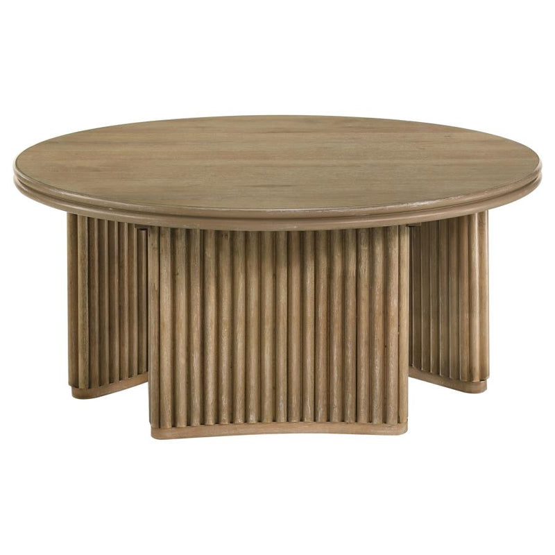 Adina 36-inch Round Wood Coffee Table Distressed Light Brown-zoom-