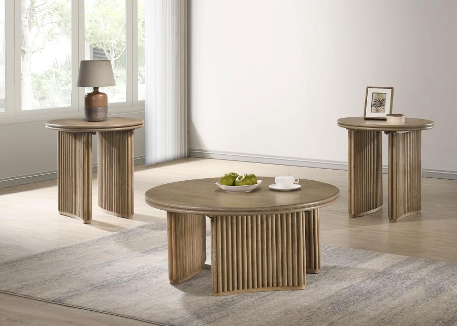 Adina 36-inch Round Wood Coffee Table Distressed Light Brown-8