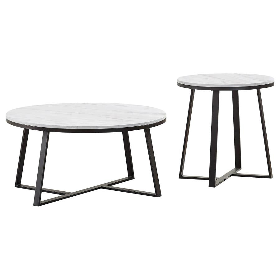 Hugo 2-piece Coffee and End Table Set White Faux Marble-2