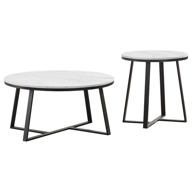 Hugo 2-piece Coffee and End Table Set White Faux Marble-zoom-