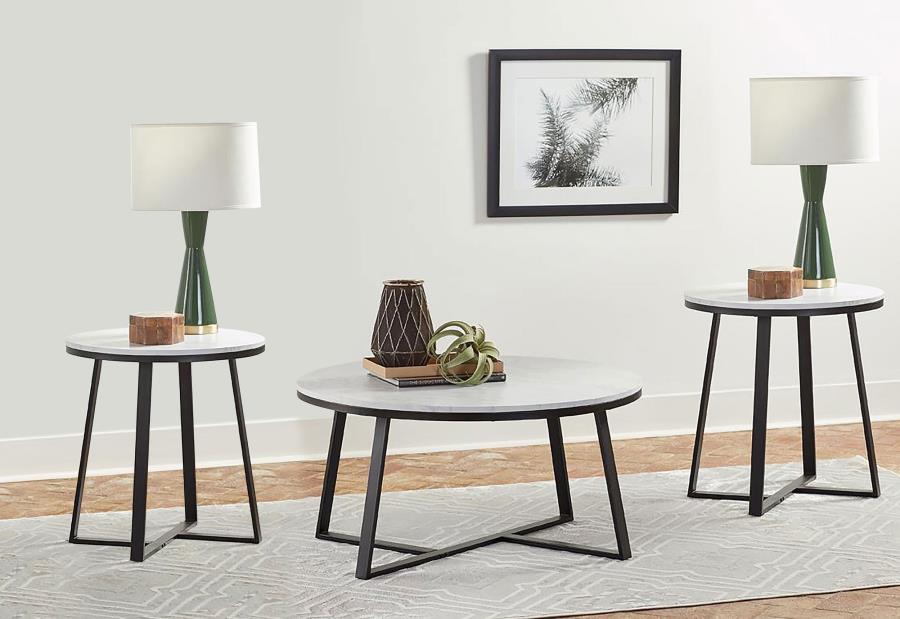 Hugo 3-piece Coffee and End Table Set White Faux Marble-1