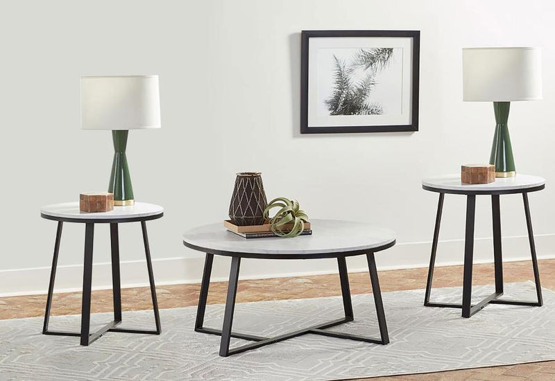 Hugo 3-piece Coffee and End Table Set White Faux Marble-zoom-