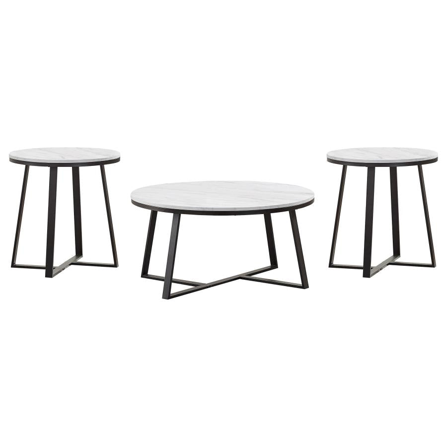 Hugo 3-piece Coffee and End Table Set White Faux Marble-2