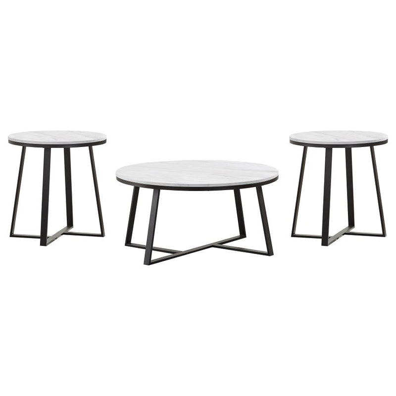 Hugo 3-piece Coffee and End Table Set White Faux Marble-zoom-