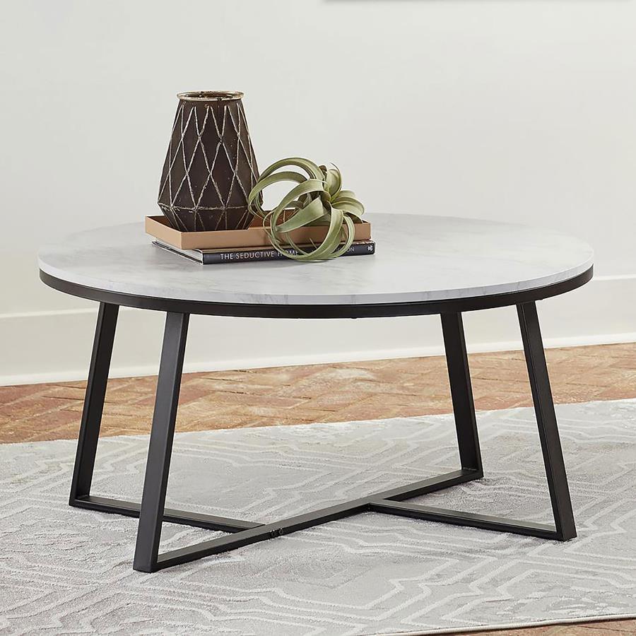 Hugo Round Faux Marble Coffee Table White and Matte Black-zoom-2
