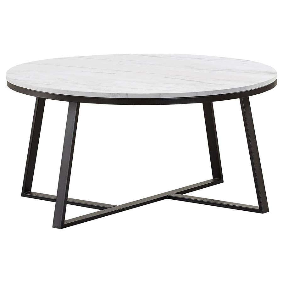 Hugo Round Faux Marble Coffee Table White and Matte Black-1
