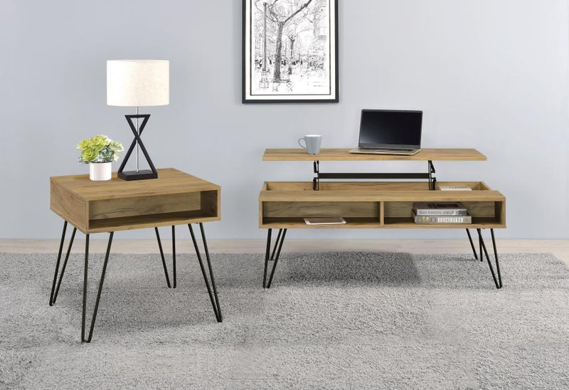 Fanning 2-piece Lift Top Coffee and End Table Set Golden Oak-zoom-
