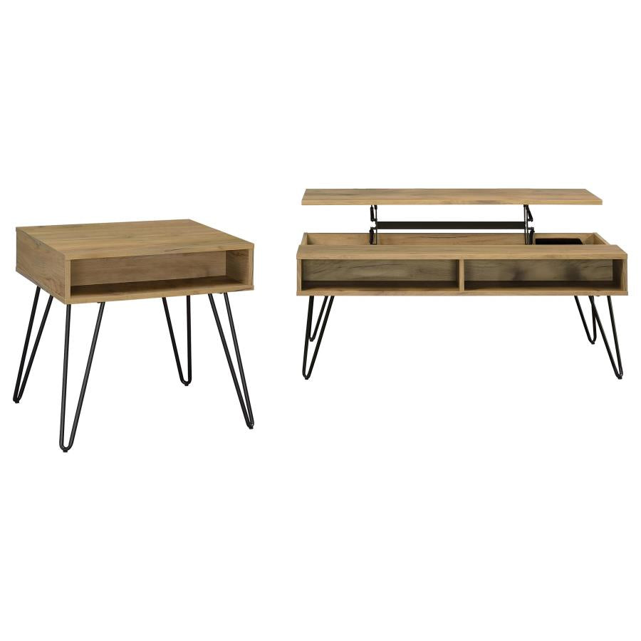 Fanning 2-piece Lift Top Coffee and End Table Set Golden Oak-2
