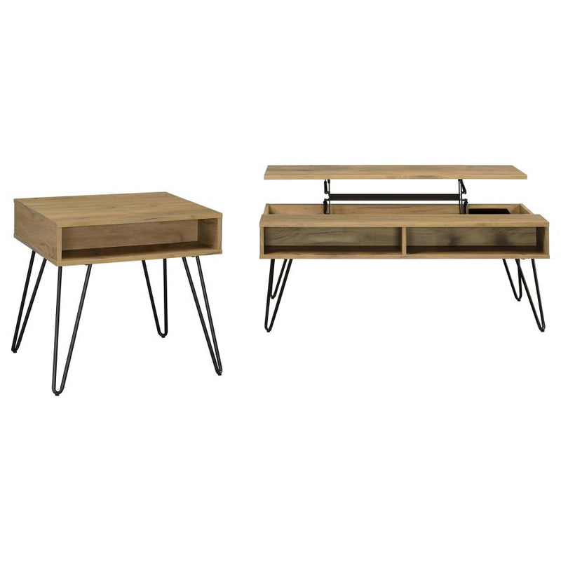Fanning 2-piece Lift Top Coffee and End Table Set Golden Oak-zoom-