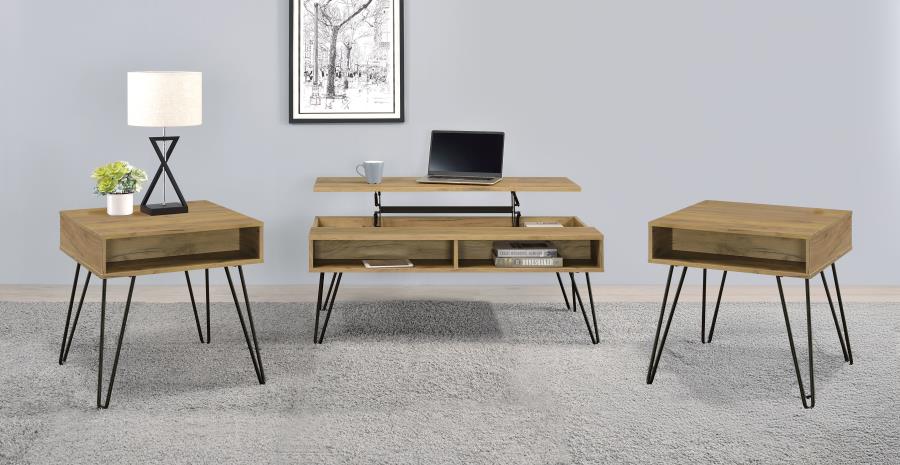 Fanning 3-piece Lift Top Coffee and End Table Set Golden Oak-zoom-1