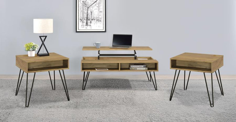 Fanning 3-piece Lift Top Coffee and End Table Set Golden Oak-zoom-