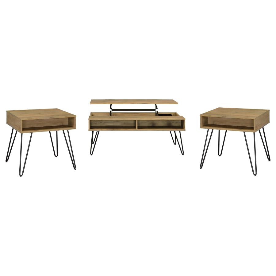 Fanning 3-piece Lift Top Coffee and End Table Set Golden Oak-2