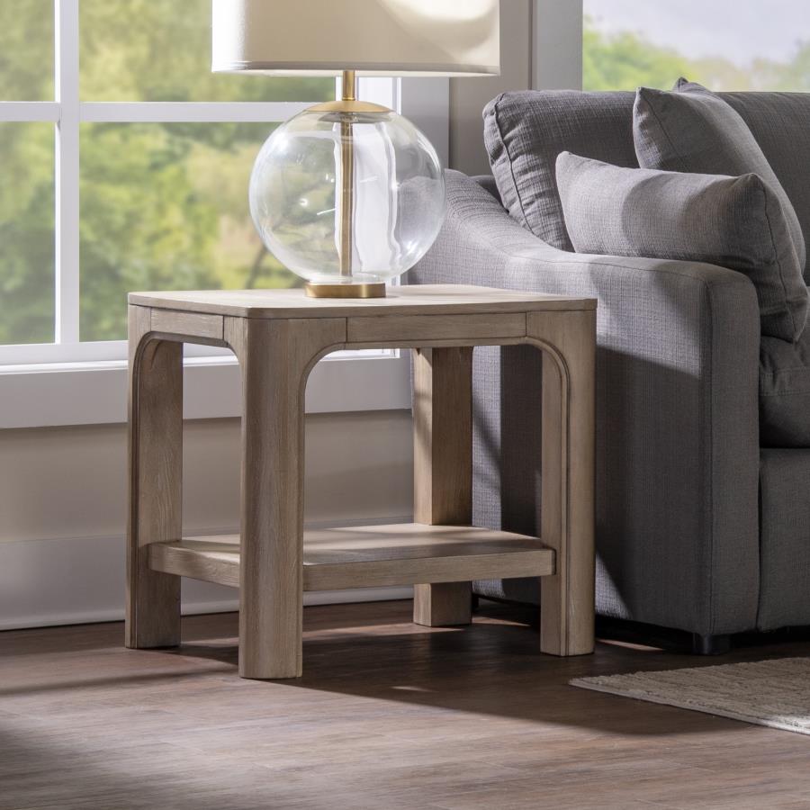 Solano Square Wood Side End Table with Shelf Weathered Mango-2