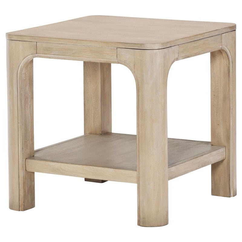 Solano Square Wood Side End Table with Shelf Weathered Mango-zoom-