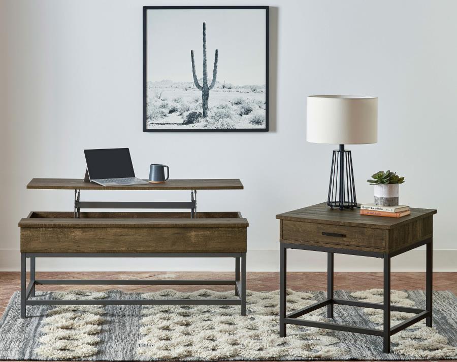 Byers 1-drawer Square Engineered Wood End Table Brown Oak-4