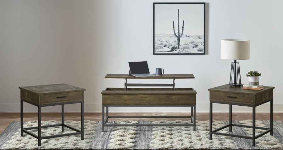 Byers 3-piece Lift Top Coffee and End Table Set Brown Oak-1