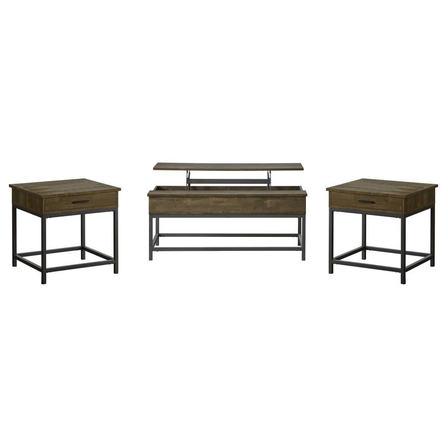 Byers 3-piece Lift Top Coffee and End Table Set Brown Oak-2