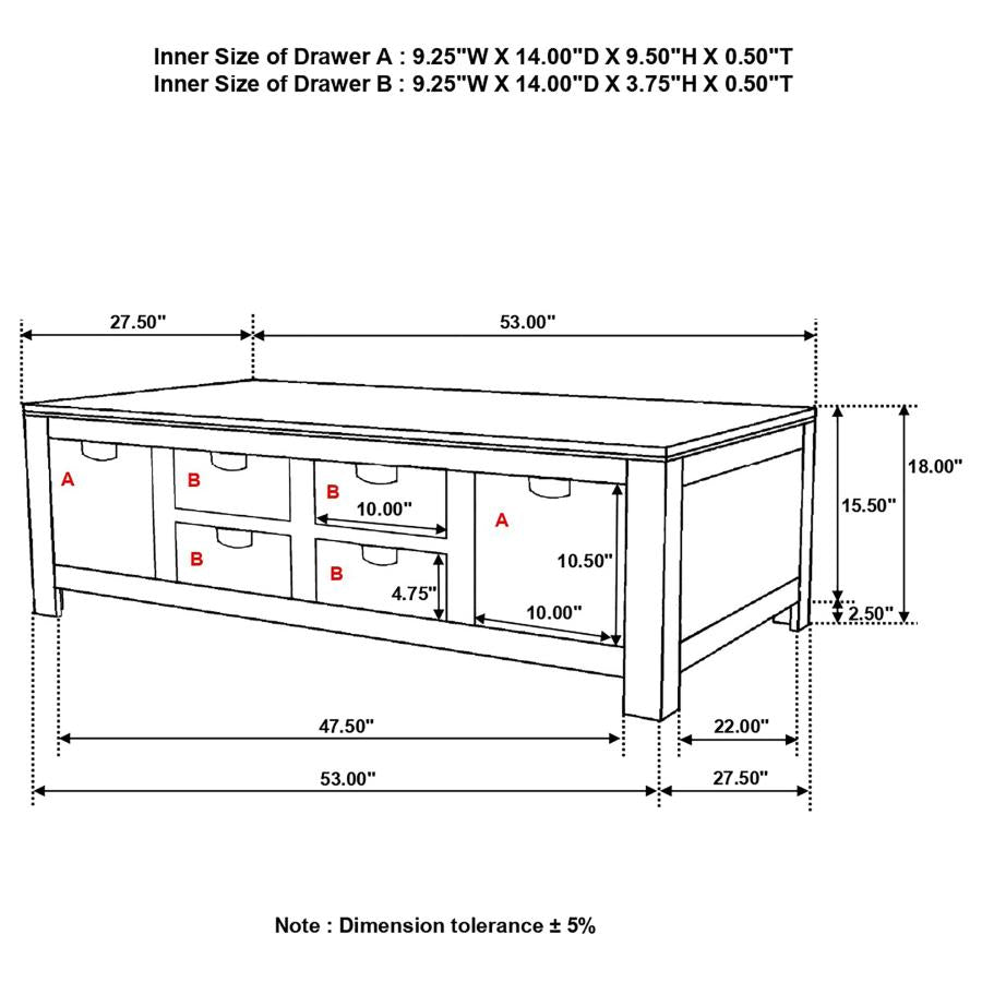 Esther 6-drawer Solid Wood Coffee Table Natural Sheesham-7