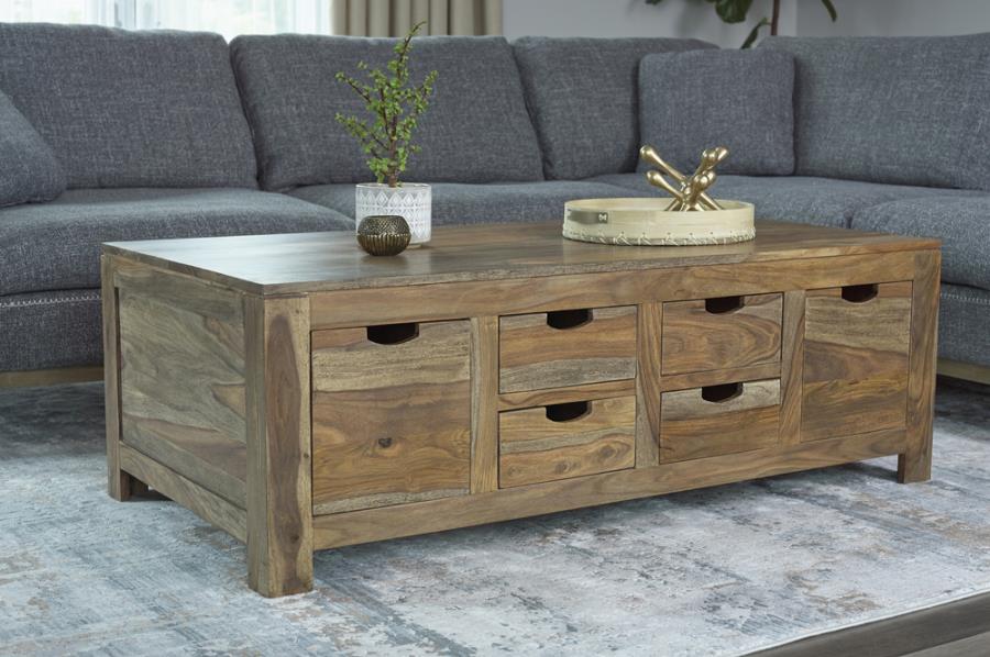 Esther 6-drawer Solid Wood Coffee Table Natural Sheesham-zoom-2