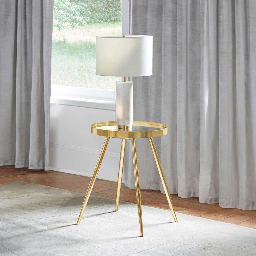 Kaelyn Round Mirror Top End Side Table Gold-2