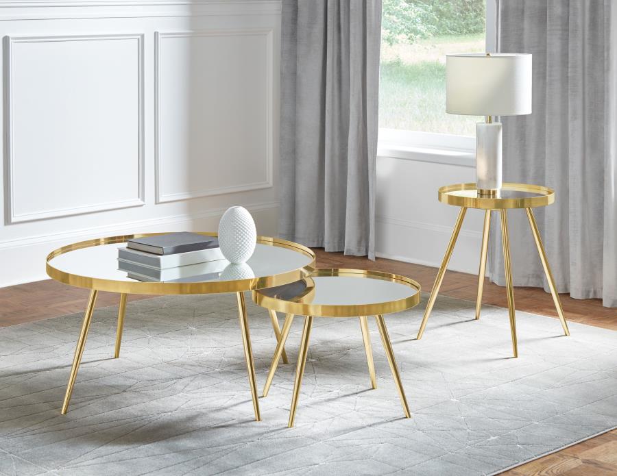 Kaelyn 3-piece Round Coffee and End Table Set Gold-zoom-1