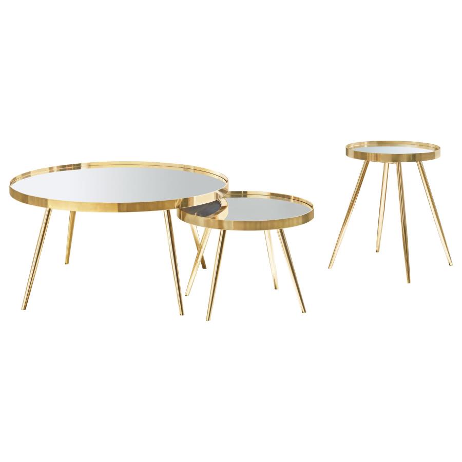 Kaelyn 3-piece Round Coffee and End Table Set Gold-2
