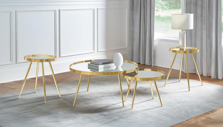 Kaelyn 4-piece Round Coffee and End Table Set Gold-zoom-1