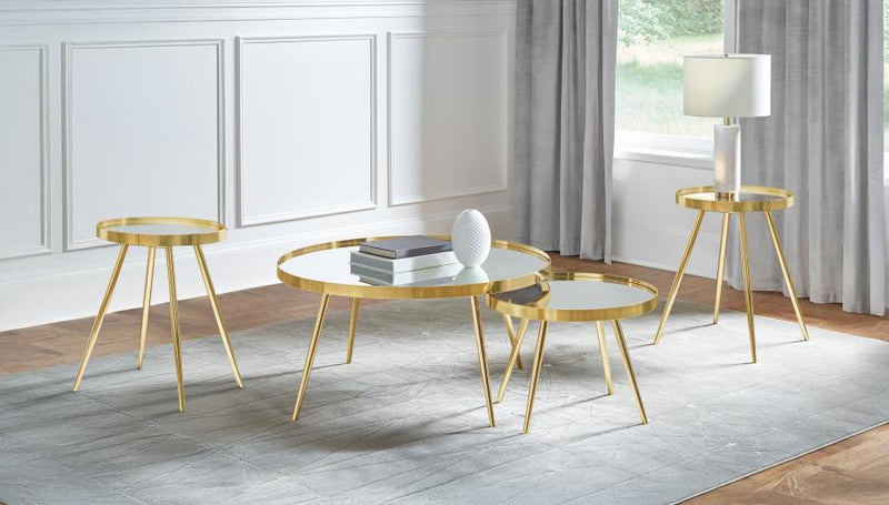 Kaelyn 4-piece Round Coffee and End Table Set Gold-zoom-