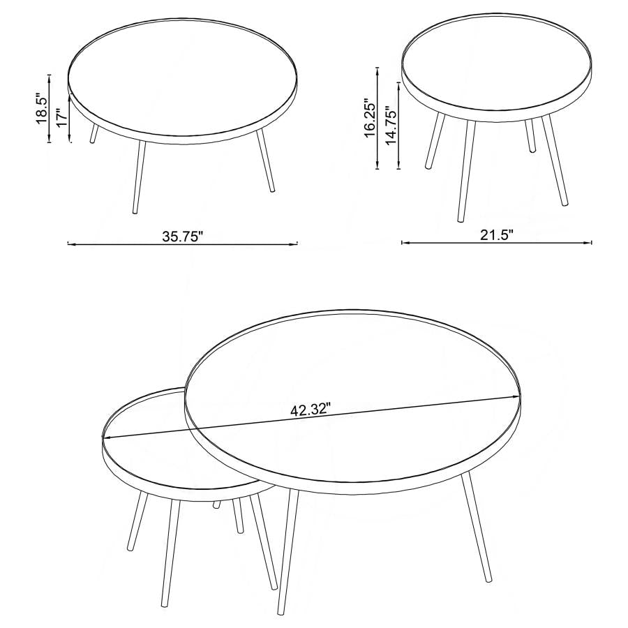 Kaelyn 2-piece Round Mirror Top Nesting Coffee Table Gold-3
