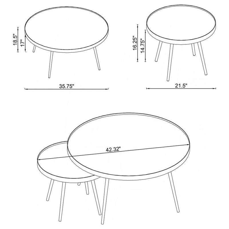 Kaelyn 2-piece Round Mirror Top Nesting Coffee Table Gold-zoom-