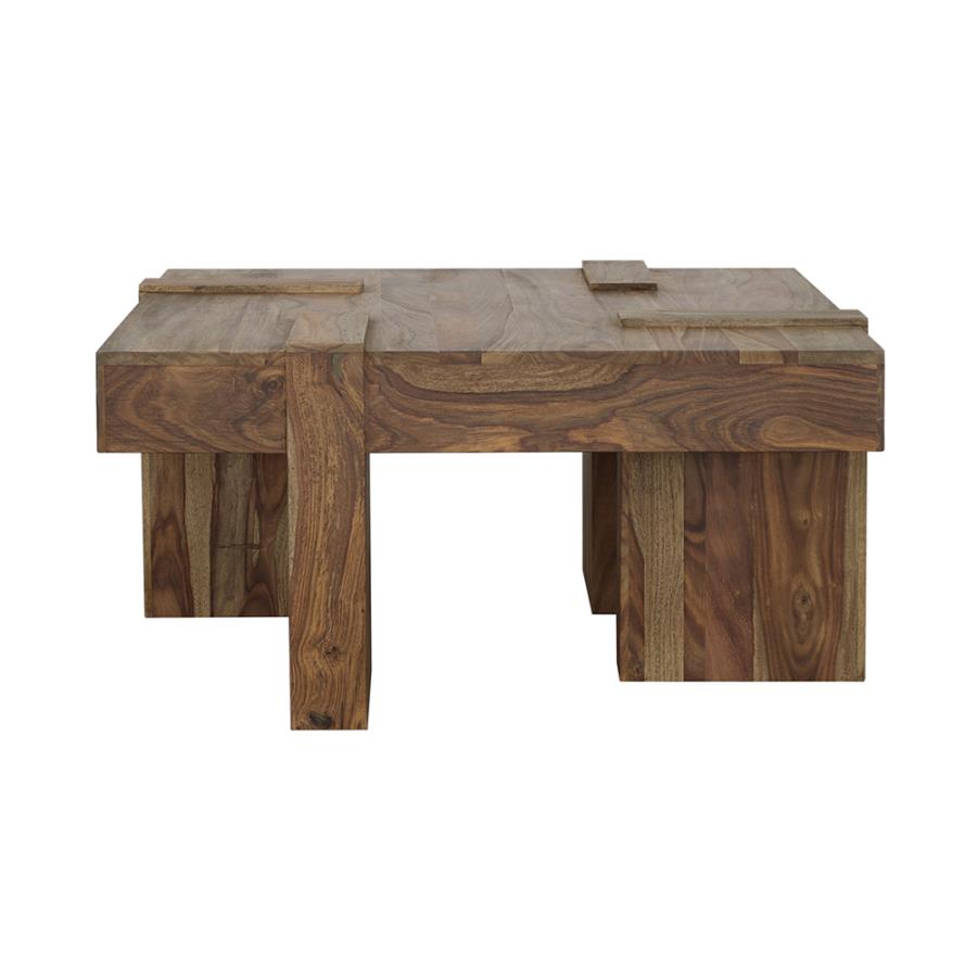 Samira Square Solid Wood Coffee Table Natural Sheesham-zoom-3