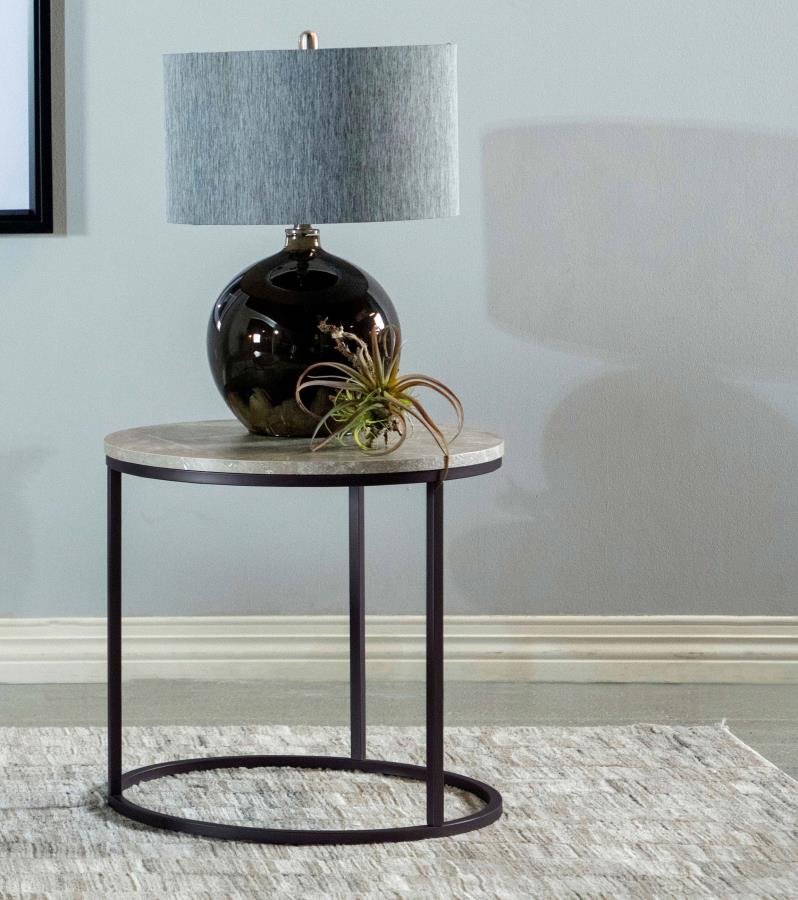 Lainey Round Faux Marble Side End Table Grey-zoom-2