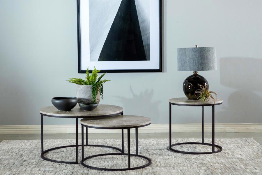 Lainey Round Faux Marble Side End Table Grey-5