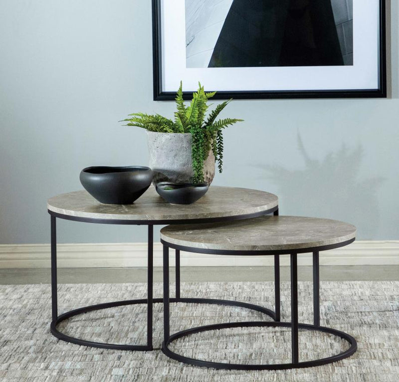 Lainey 2-piece Round Faux Marble Nesting Coffee Table Grey-zoom-