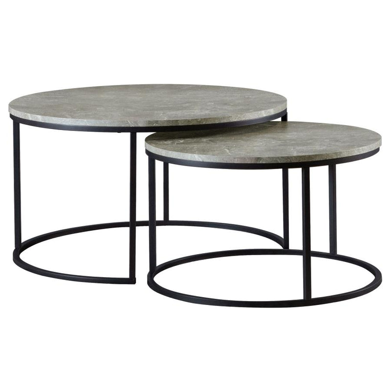Lainey 2-piece Round Faux Marble Nesting Coffee Table Grey-zoom-