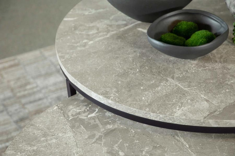 Lainey 2-piece Round Faux Marble Nesting Coffee Table Grey-zoom-