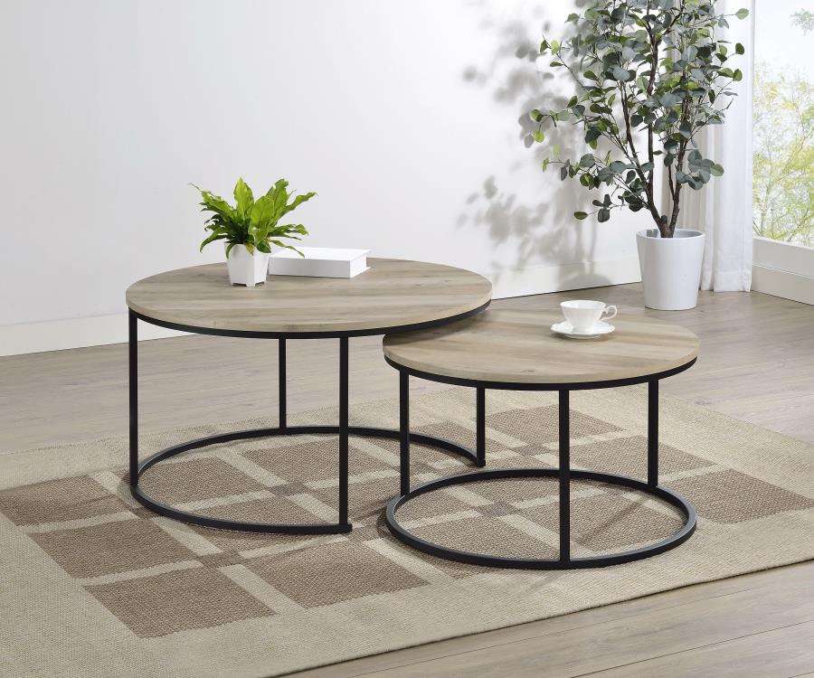 Lainey 2-piece Round Nesting Coffee Table Distressed Pine-2