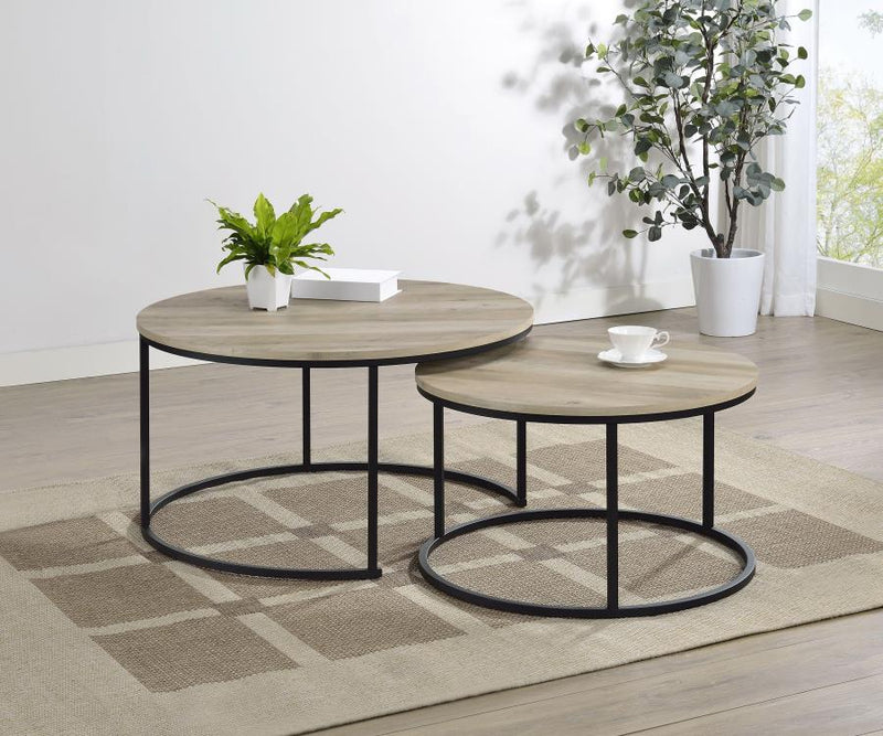 Lainey 2-piece Round Nesting Coffee Table Distressed Pine-zoom-