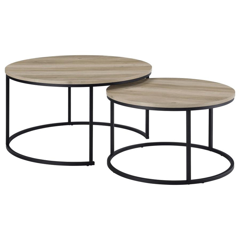 Lainey 2-piece Round Nesting Coffee Table Distressed Pine-zoom-