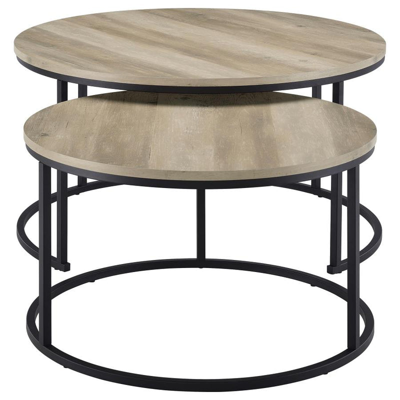 Lainey 2-piece Round Nesting Coffee Table Distressed Pine-zoom-