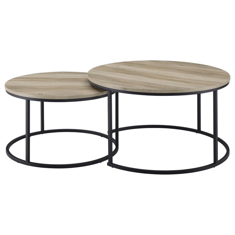 Lainey 2-piece Round Nesting Coffee Table Distressed Pine-zoom-