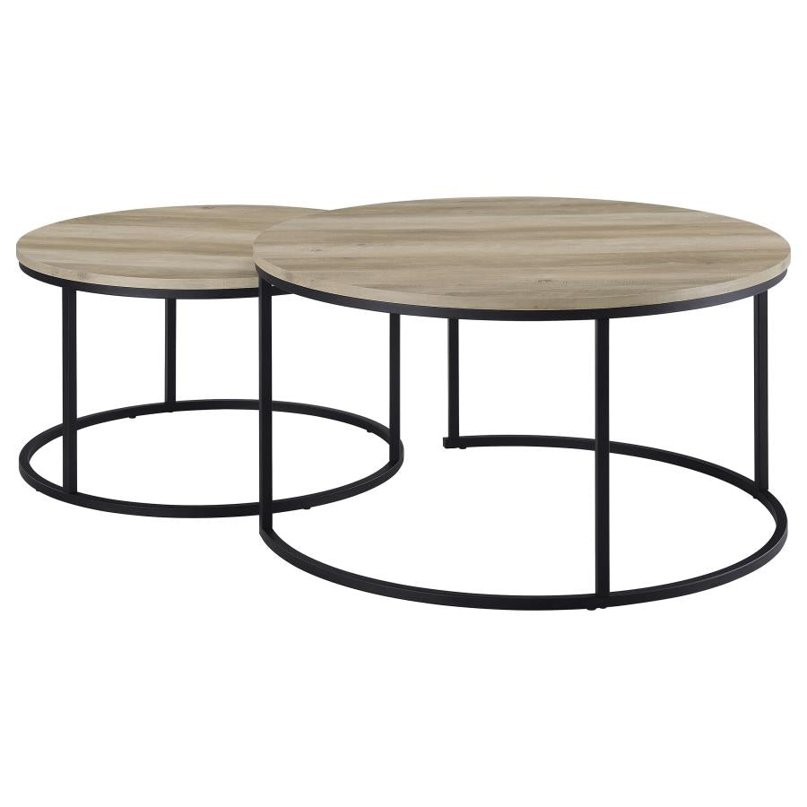 Lainey 2-piece Round Nesting Coffee Table Distressed Pine-zoom-6