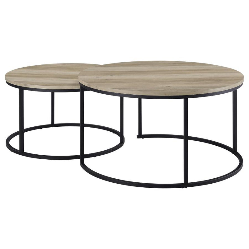 Lainey 2-piece Round Nesting Coffee Table Distressed Pine-zoom-